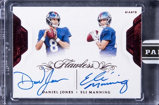 2019 Panini Flawless Football #FDA-NYG Daniel Jones/Eli Manning Dual Signed Card (#1/1) - Panini Encased